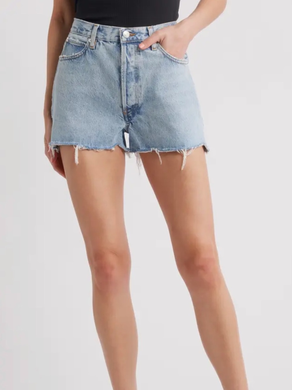 Frame Denim Dare shorts in Reason - Light Blue Raw-Hem High-Rise Jean Shorts